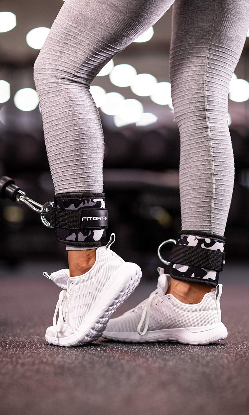 FitgriffÂ® Ankle Straps V1 for Cable Machine (2 Pieces) - Gym Workout Equipment - Leg Pulley Attachment, Kickback Straps (CaÂ­mo-Grey) - Image 2